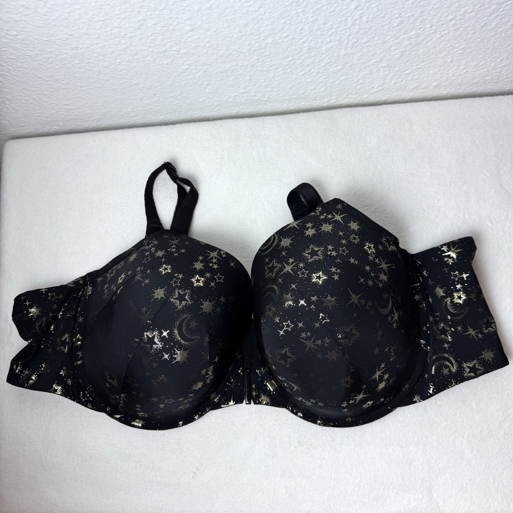 Torrid Perfect Coverage Lightly Lined Front Close T-Shirt Bra 48B Gold Stars